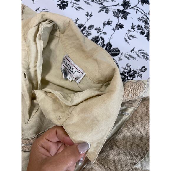 Maurada Knit Embroidered Beaded 3/4 Sleeve Pullover Women's Size L Coastal Boho - Picture 6 of 10